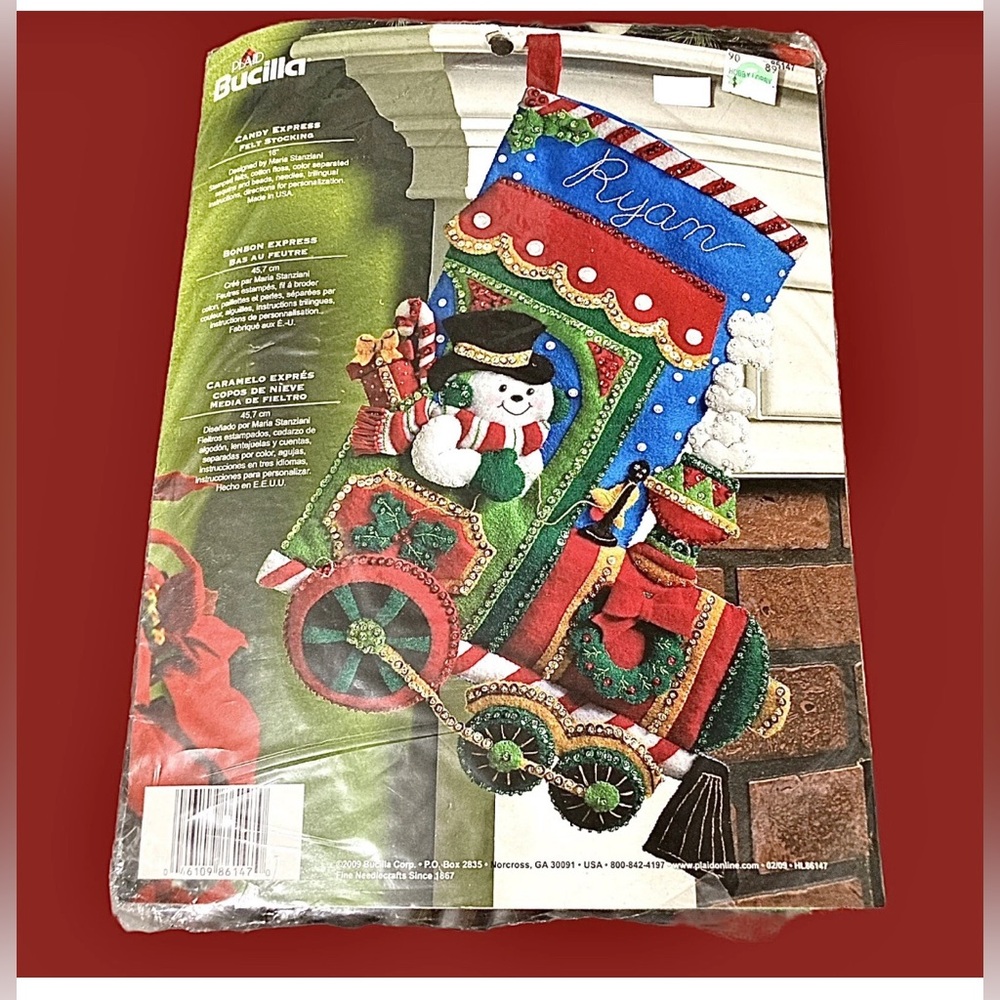 Bucilla Plaid Candy Express Train 18” Christmas Felt Stocking Craft Kit New